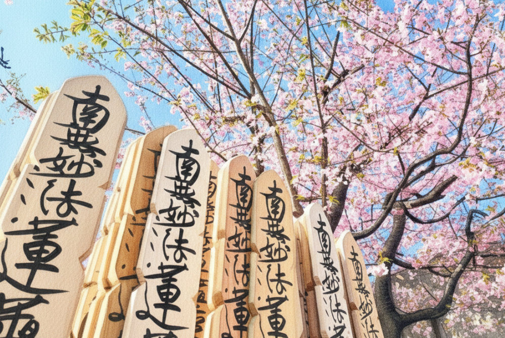 墓前に並ぶ卒塔婆（お塔婆）と日蓮宗の塔婆供養の様子